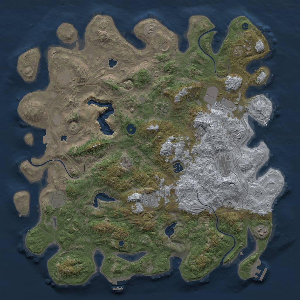 Rust Map: Procedural Map, Size: 4500, Seed: 1052201705, 16 Monuments
