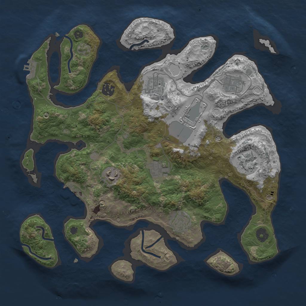 Rust Map: Procedural Map, Size: 3500, Seed: 1321140593, 18 Monuments