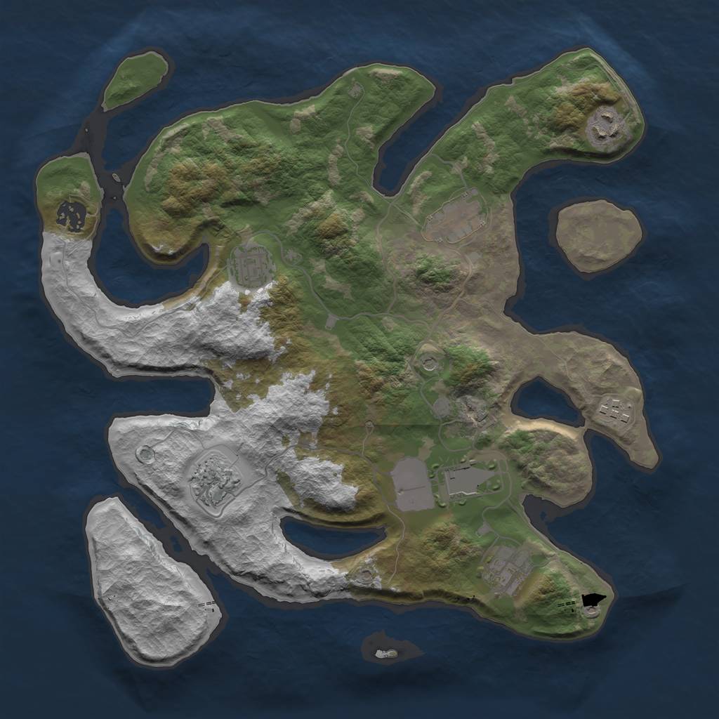 Rust Map: Barren, Size: 3500, Seed: 44456, 11 Monuments