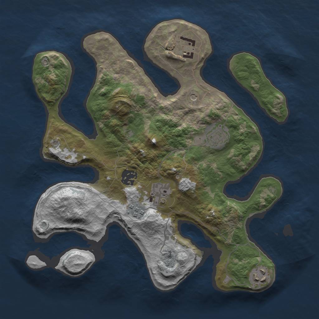 Rust Map: Barren, Size: 3000, Seed: 988774, 9 Monuments