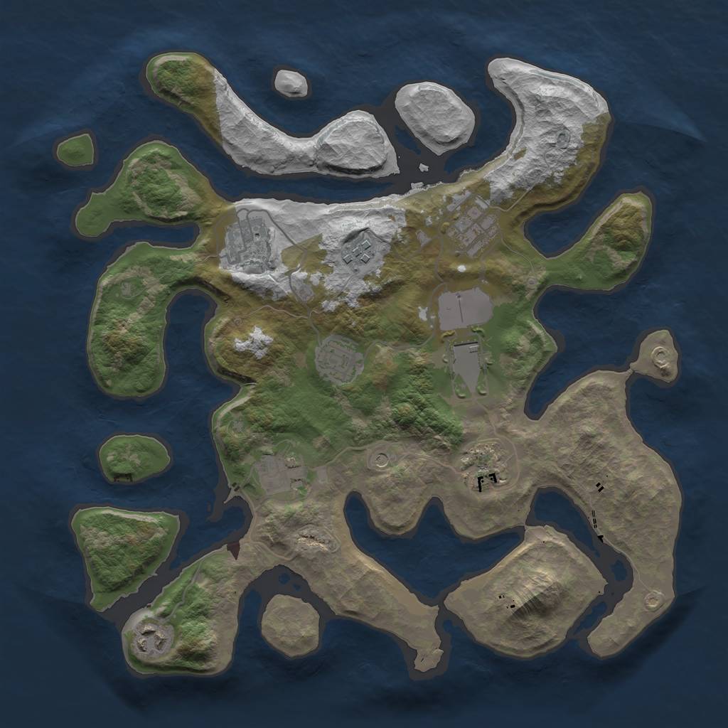 Rust Map: Barren, Size: 3500, Seed: 1225672744, 11 Monuments