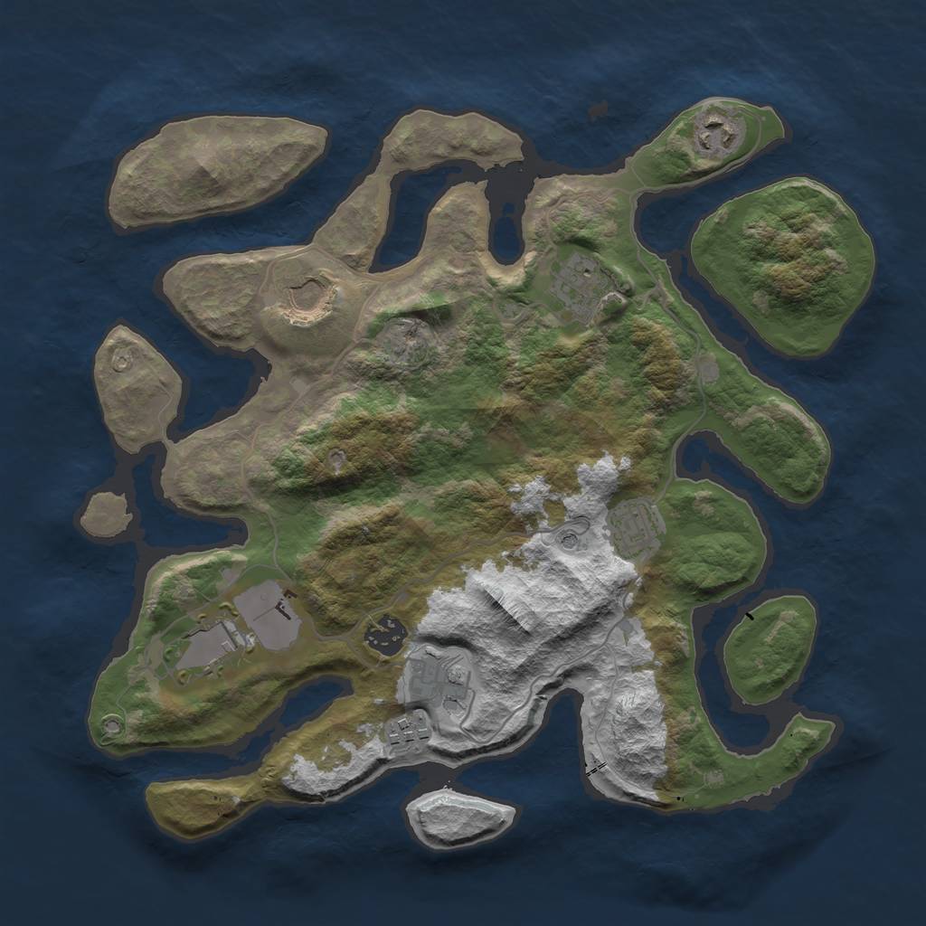 Rust Map: Barren, Size: 3500, Seed: 163081404, 11 Monuments