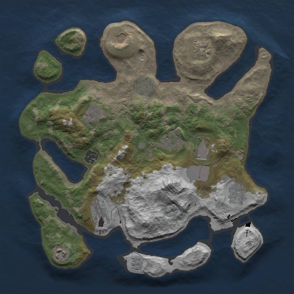 Rust Map: Barren, Size: 3500, Seed: 2076151118, 14 Monuments