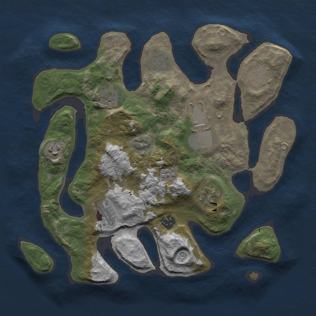 Rust Map: Barren, Size: 3500, Seed: 1254244578, 12 Monuments