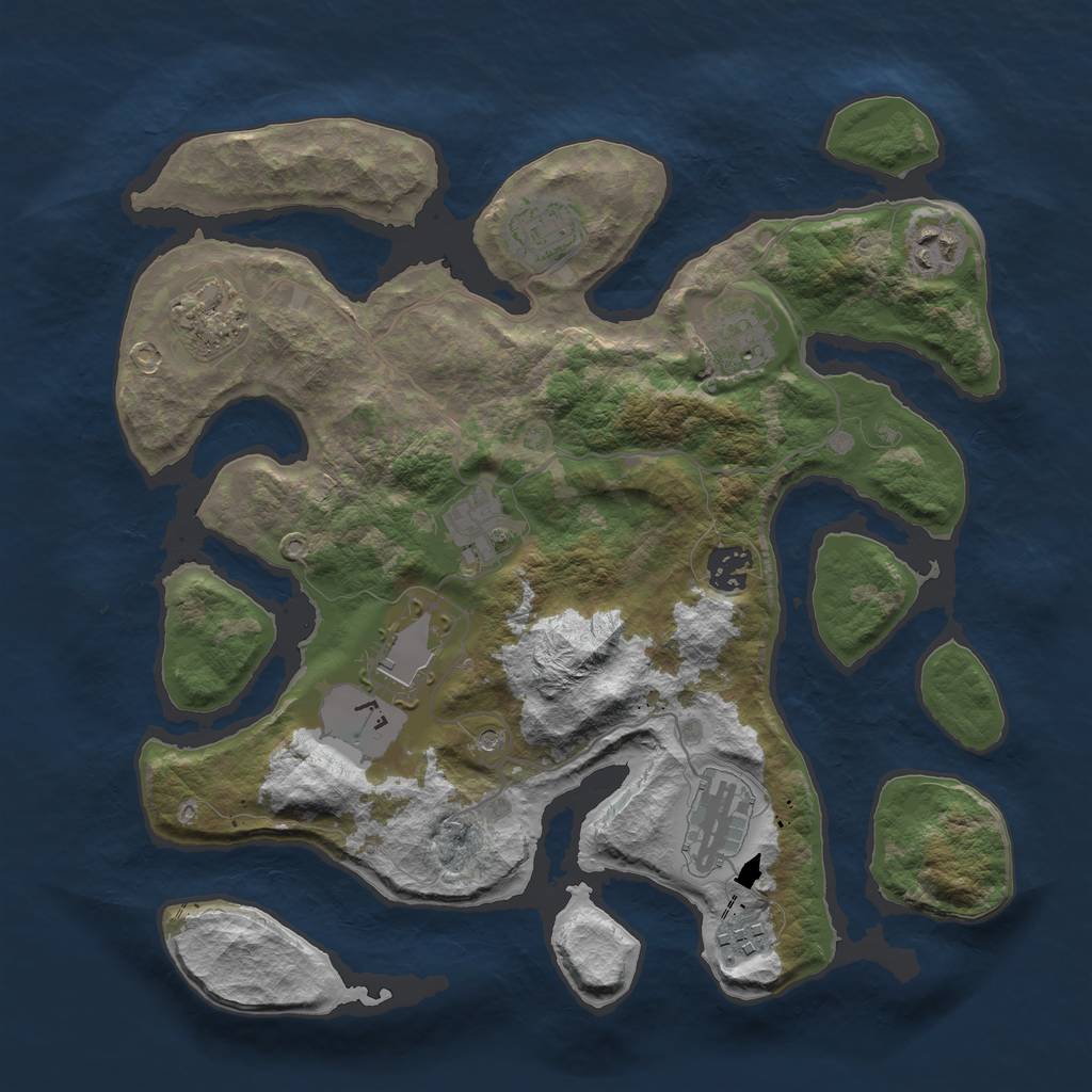 Rust Map: Barren, Size: 3500, Seed: 1219382105, 12 Monuments