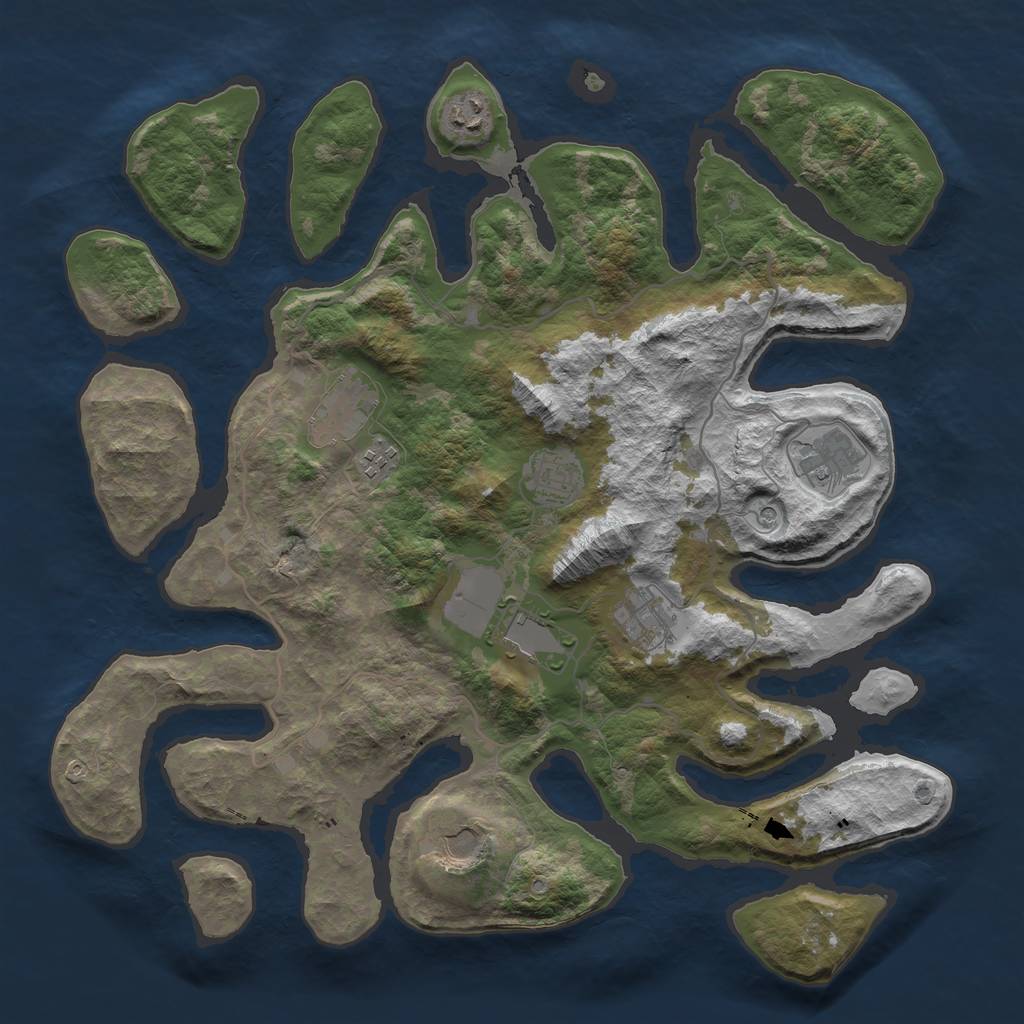 Rust Map: Barren, Size: 4000, Seed: 3475, 11 Monuments