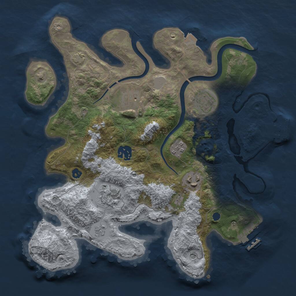 Rust Map: Procedural Map, Size: 3000, Seed: 1228702601, 12 Monuments