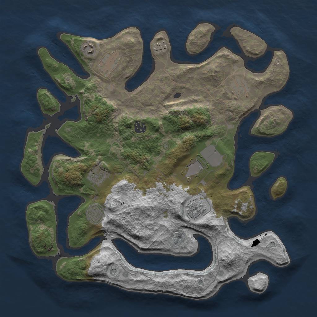 Rust Map: Barren, Size: 3800, Seed: 456384465, 12 Monuments