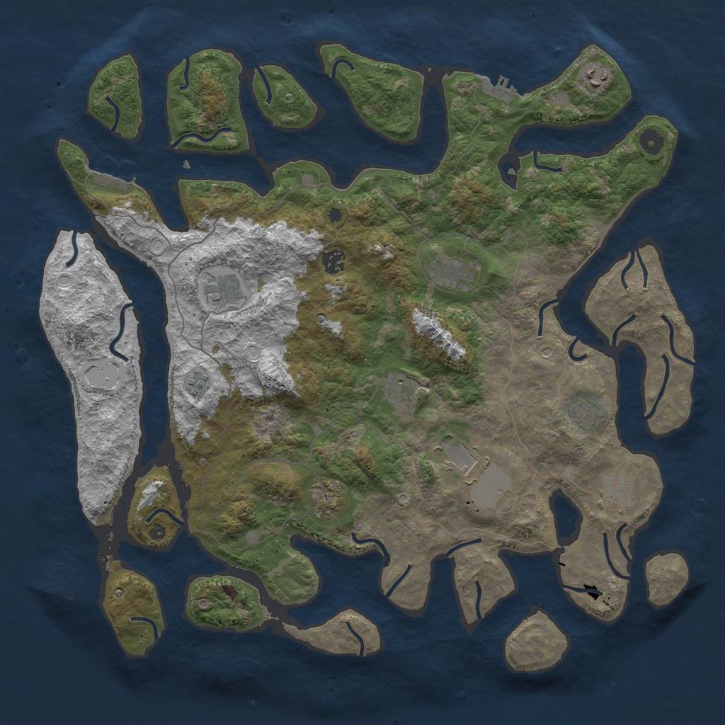 Rust Map: Procedural Map, Size: 4500, Seed: 443983945, 21 Monuments