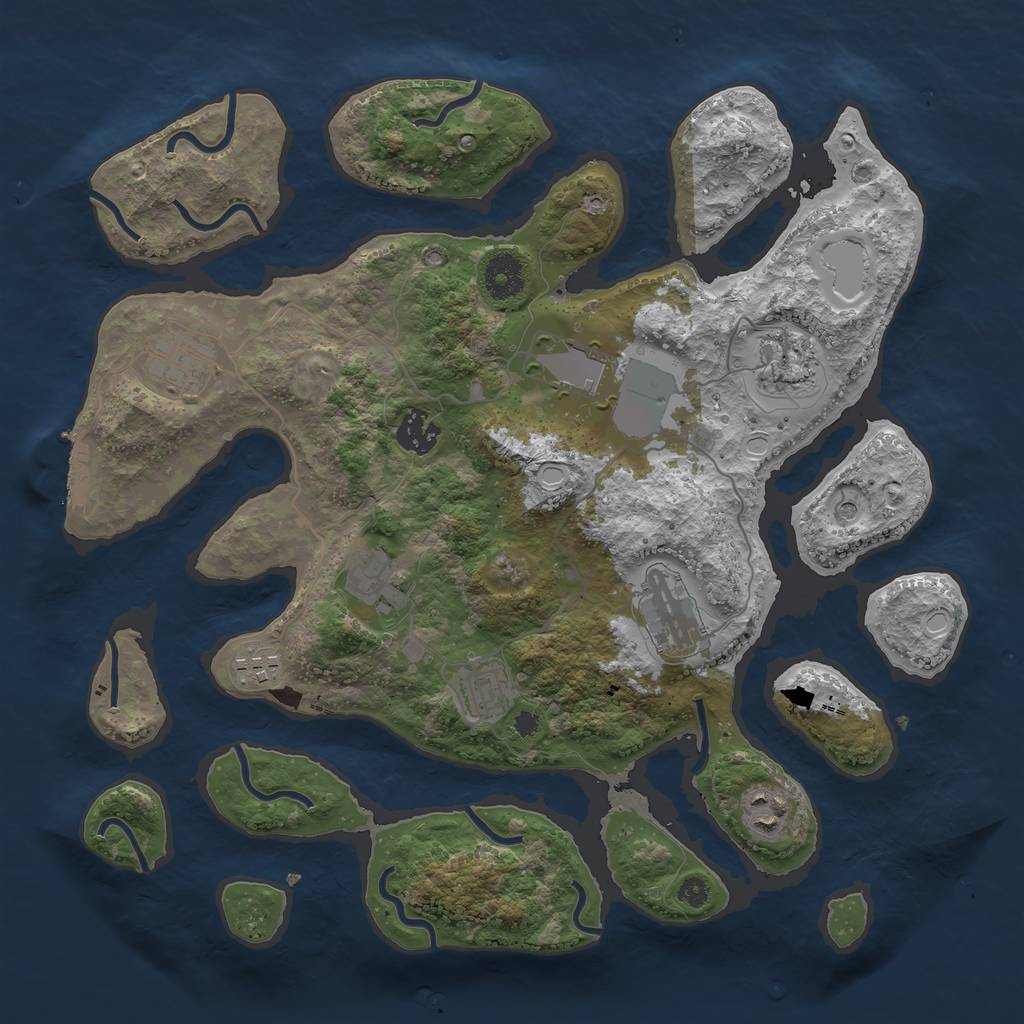 Rust Map: Procedural Map, Size: 3600, Seed: 410618564, 19 Monuments