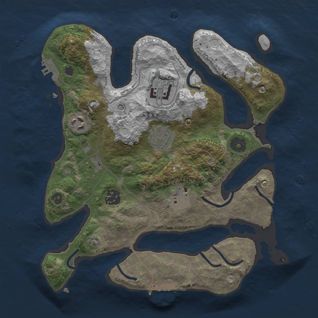 Rust Map: Procedural Map, Size: 3000, Seed: 402293, 16 Monuments