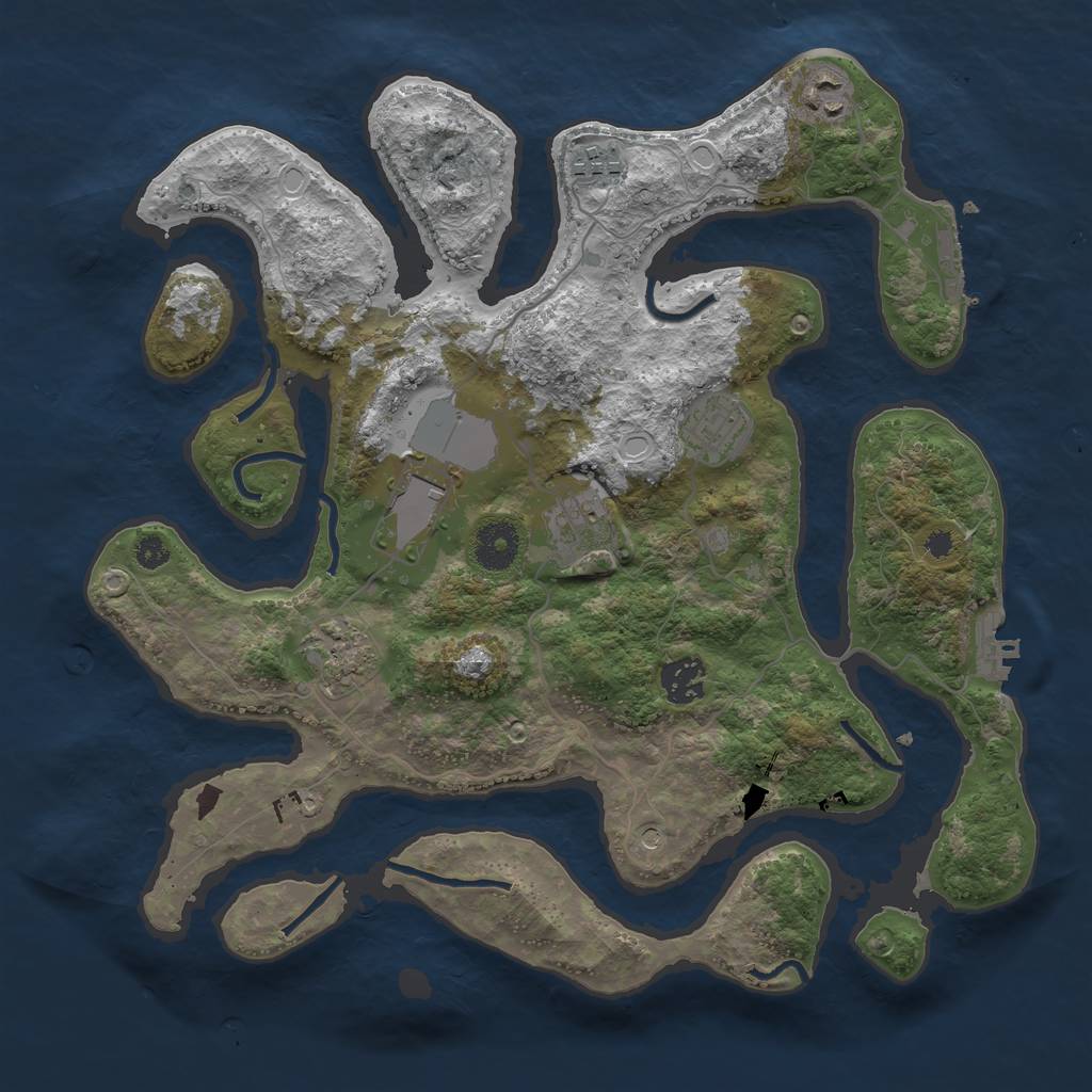 Rust Map: Procedural Map, Size: 3500, Seed: 1110016888, 18 Monuments