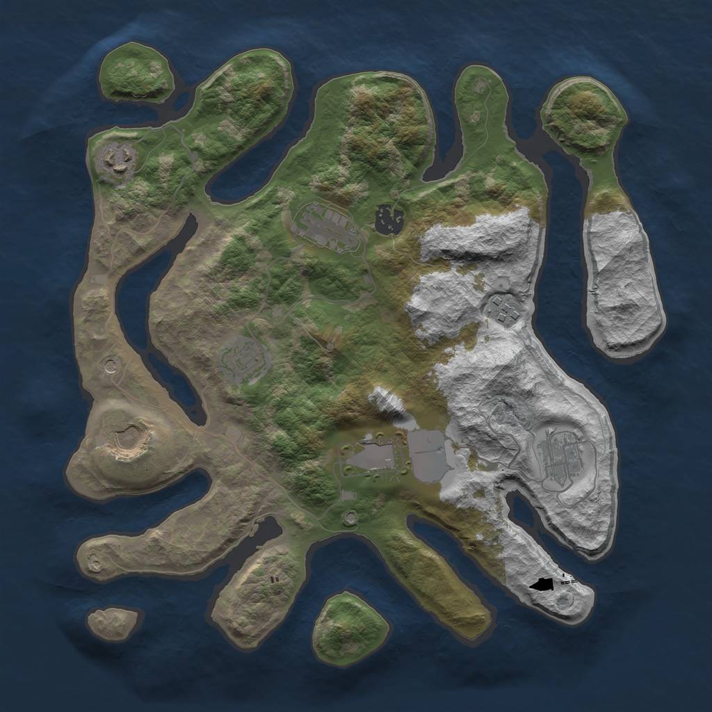 Rust Map: Barren, Size: 3500, Seed: 87656, 11 Monuments
