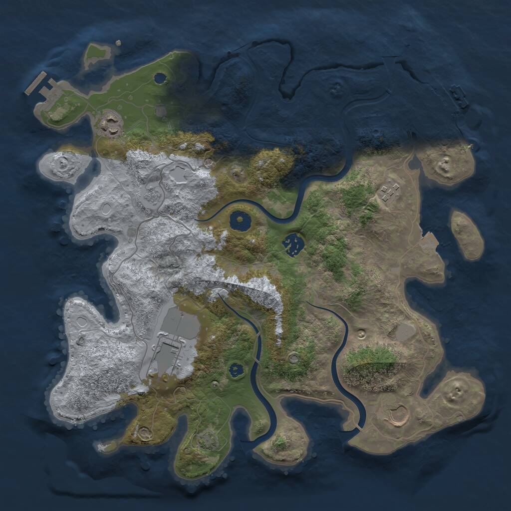 Rust Map: Procedural Map, Size: 3600, Seed: 2127066062, 11 Monuments