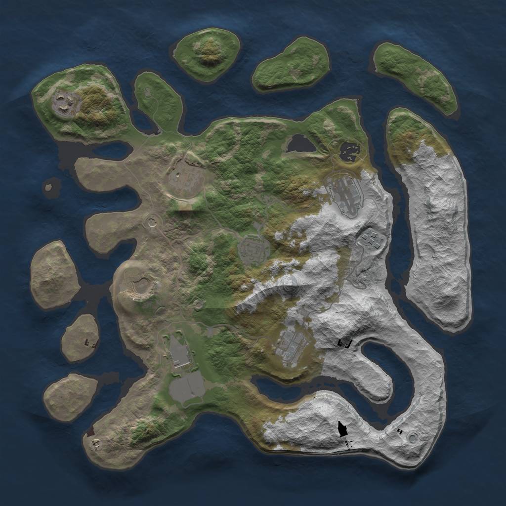 Rust Map: Barren, Size: 3750, Seed: 7674329, 12 Monuments