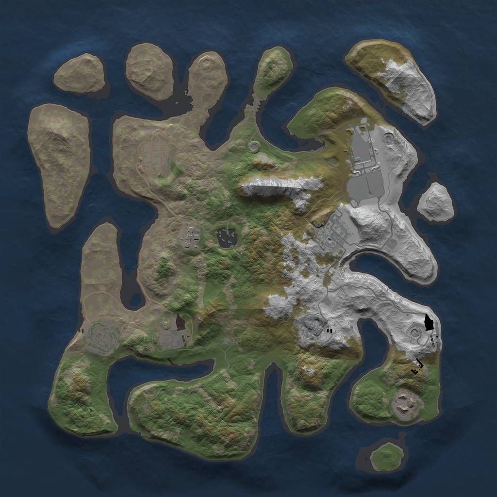 Rust Map: Barren, Size: 3500, Seed: 94932881, 11 Monuments