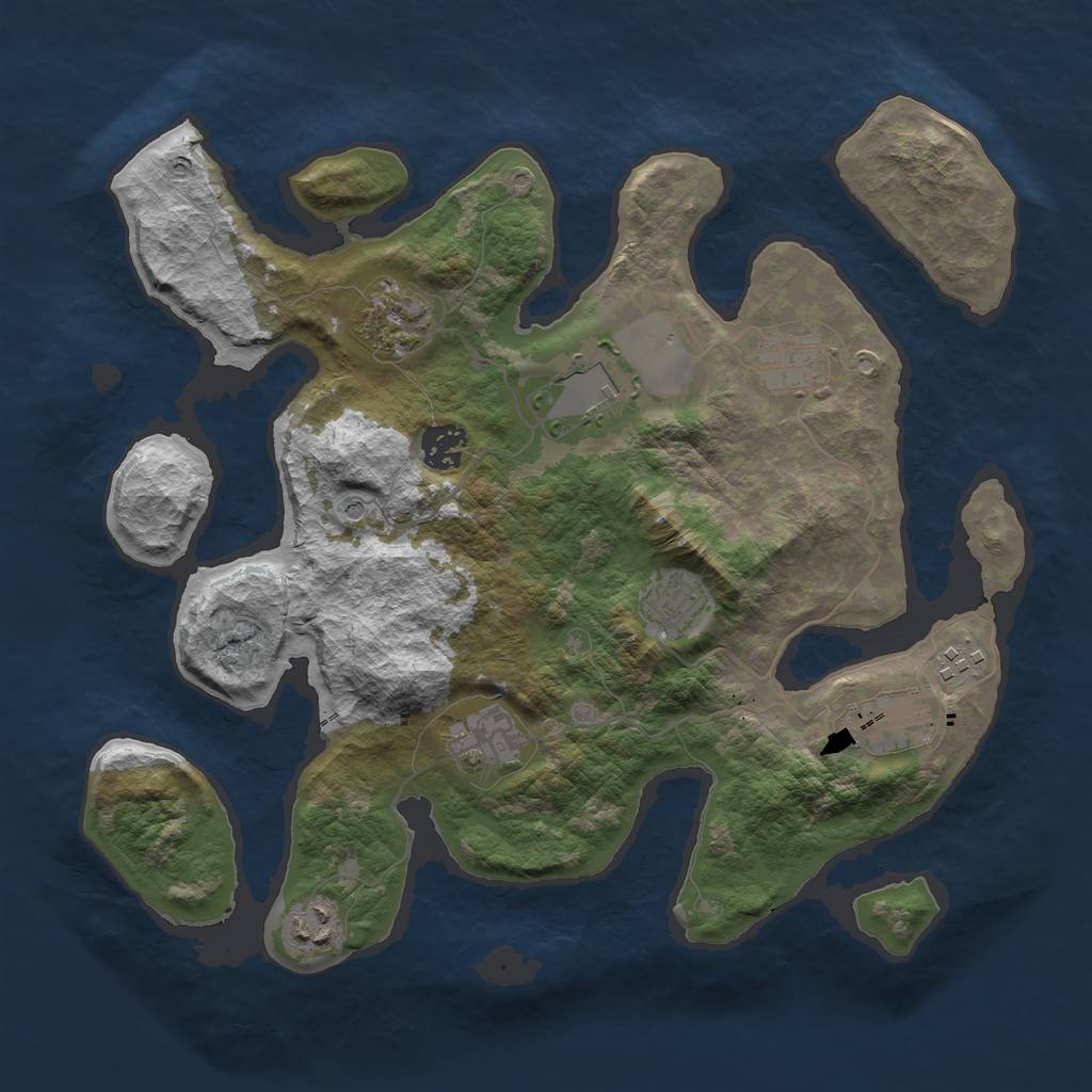 Rust Map: Barren, Size: 3500, Seed: 805664258, 12 Monuments