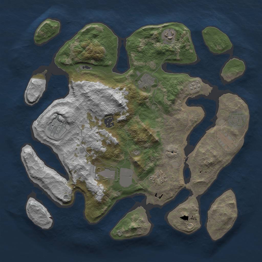 Rust Map: Barren, Size: 3700, Seed: 1436267248, 12 Monuments