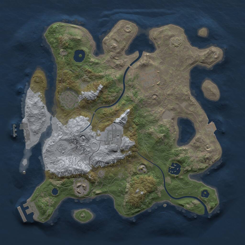 Rust Map: Procedural Map, Size: 3000, Seed: 436664, 10 Monuments