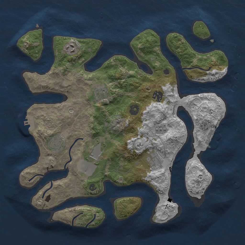 Rust Map: Procedural Map, Size: 3500, Seed: 530058, 18 Monuments