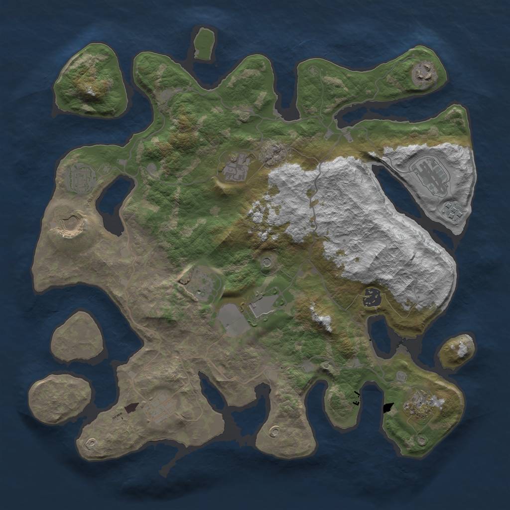 Rust Map: Barren, Size: 4000, Seed: 420147610, 14 Monuments