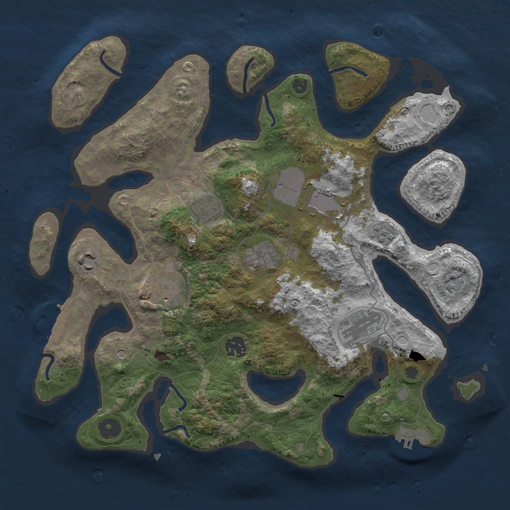Rust Map: Procedural Map, Size: 3600, Seed: 1216320496, 19 Monuments