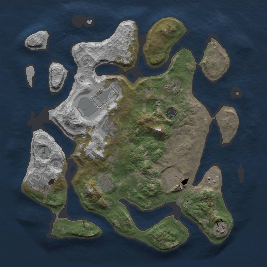 Rust Map: Barren, Size: 3700, Seed: 42, 12 Monuments