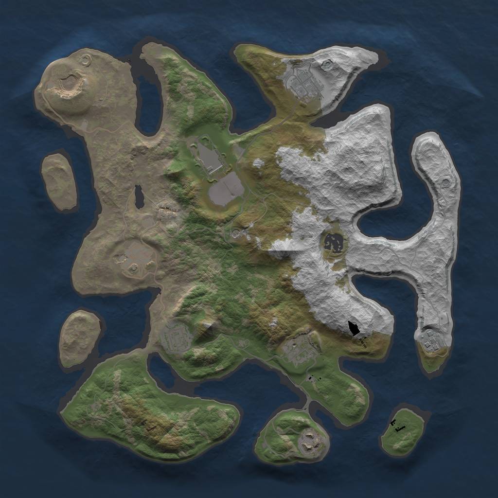 Rust Map: Barren, Size: 3700, Seed: 1427071845, 12 Monuments