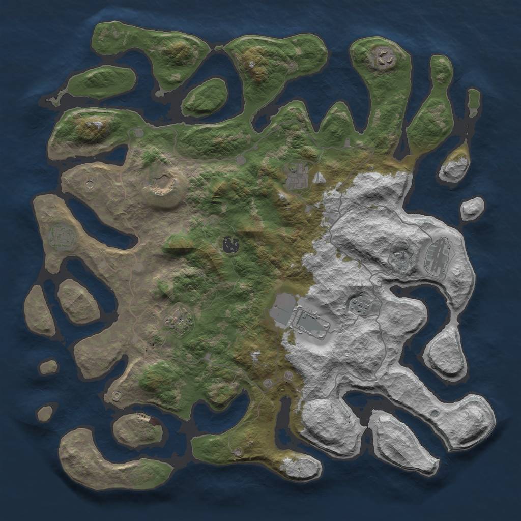 Rust Map: Barren, Size: 4500, Seed: 3500, 12 Monuments