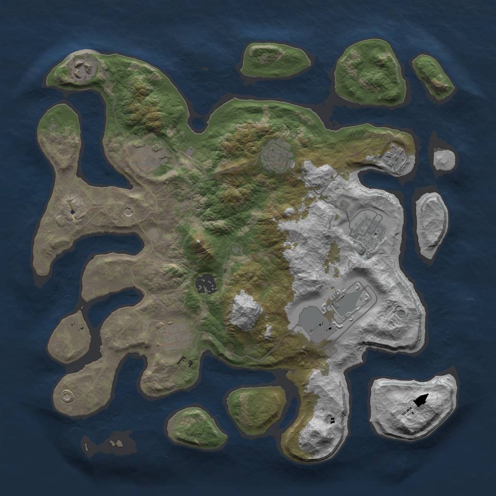 Rust Map: Barren, Size: 3550, Seed: 804306886, 11 Monuments