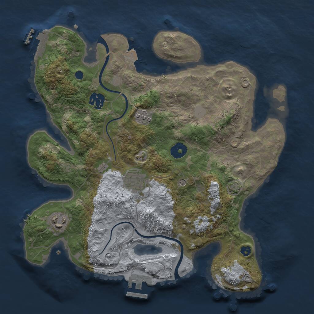 Rust Map: Procedural Map, Size: 3000, Seed: 51351434, 9 Monuments