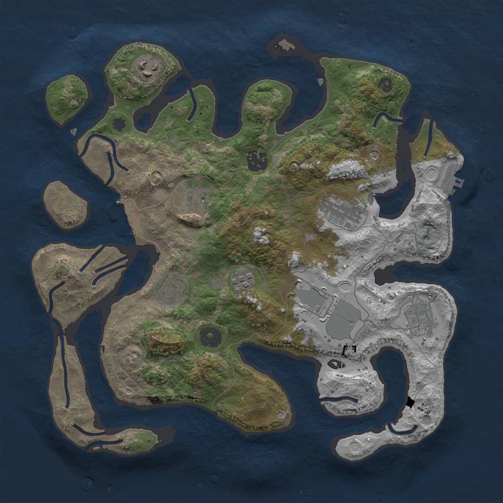 Rust Map: Procedural Map, Size: 3500, Seed: 884343651, 19 Monuments