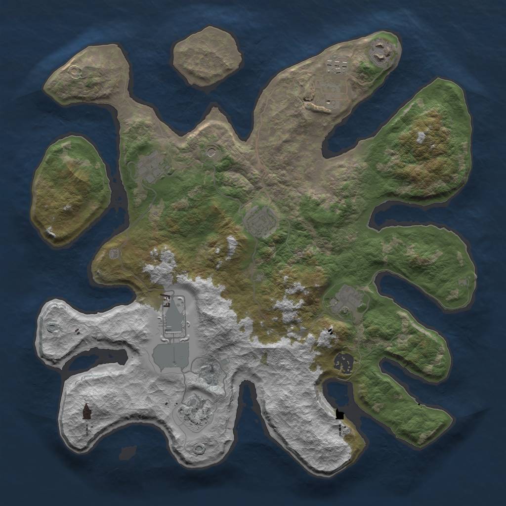 Rust Map: Barren, Size: 3700, Seed: 4165380, 12 Monuments