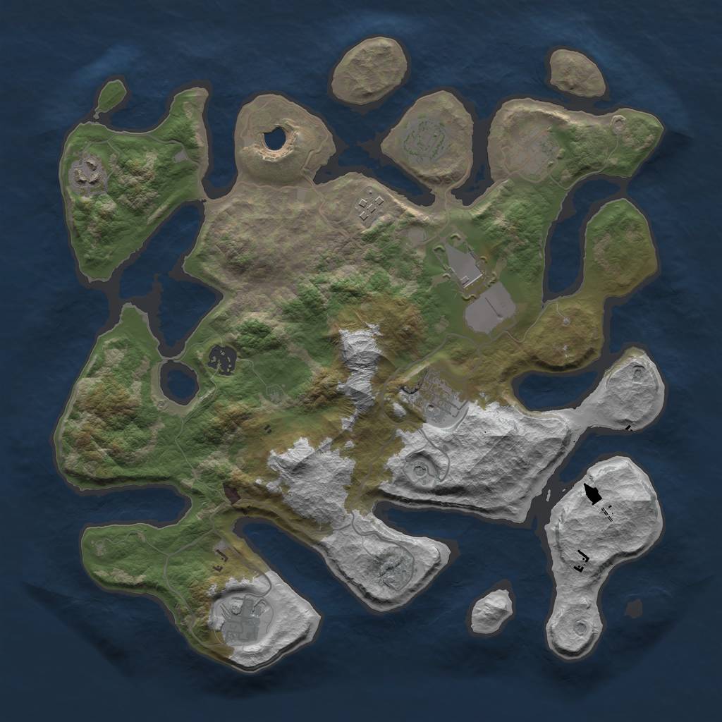 Rust Map: Barren, Size: 3700, Seed: 1776848111, 12 Monuments