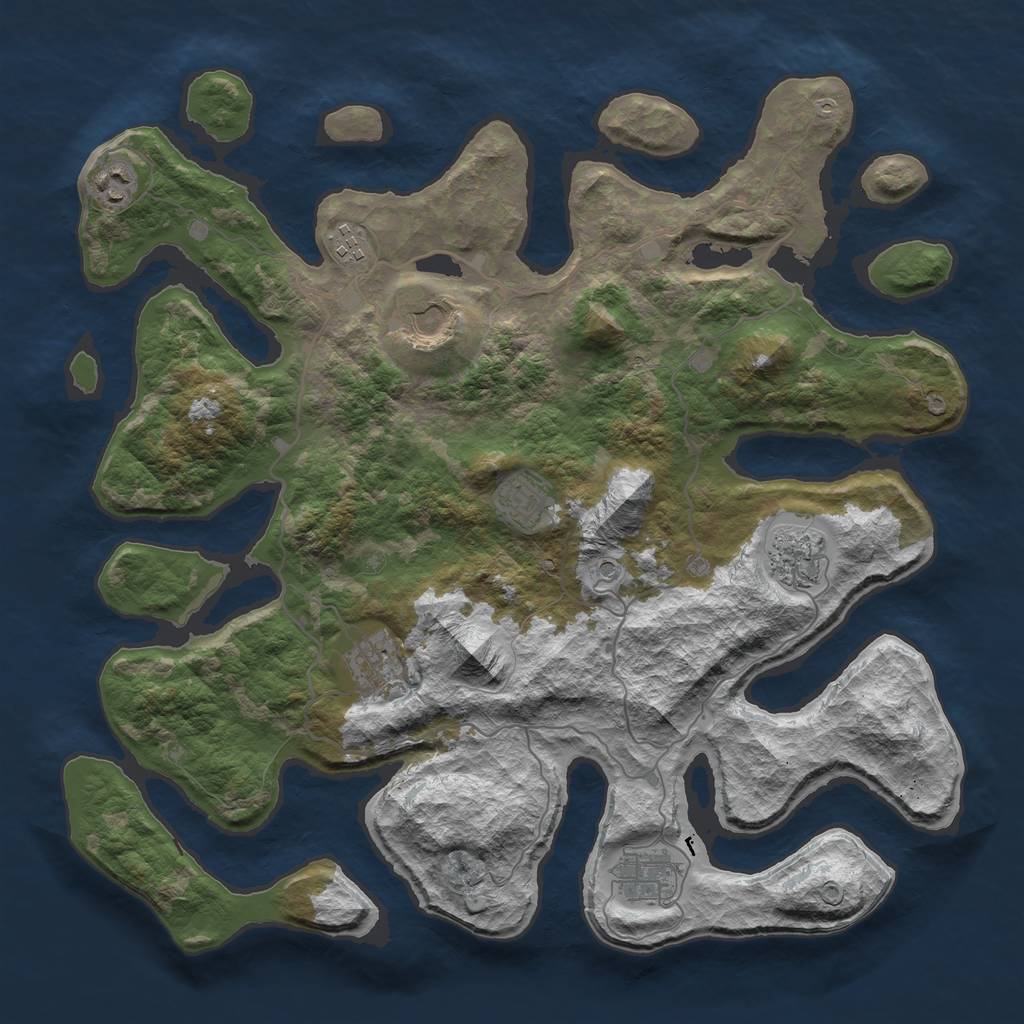 Rust Map: Barren, Size: 4000, Seed: 242, 10 Monuments