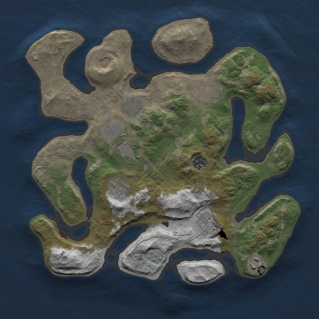 Rust Map: Barren, Size: 3500, Seed: 3312578, 12 Monuments