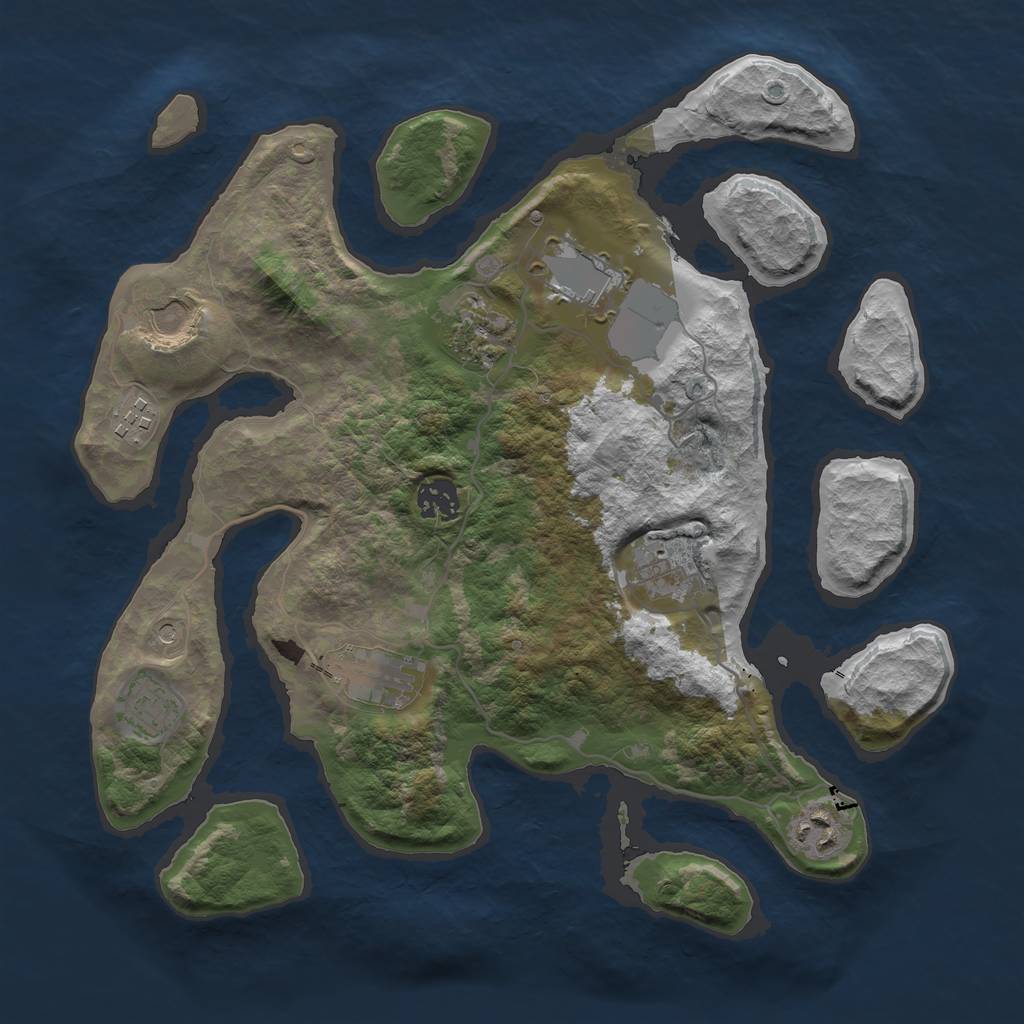 Rust Map: Barren, Size: 3500, Seed: 1000515, 12 Monuments