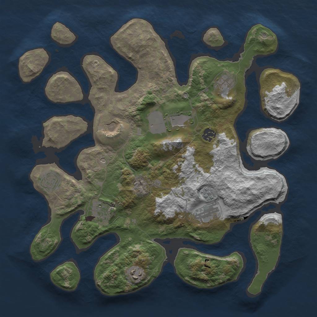 Rust Map: Barren, Size: 3700, Seed: 849318019, 12 Monuments