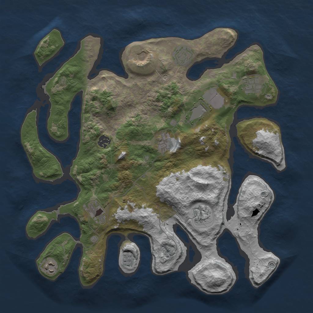 Rust Map: Barren, Size: 3876, Seed: 1204903282, 13 Monuments