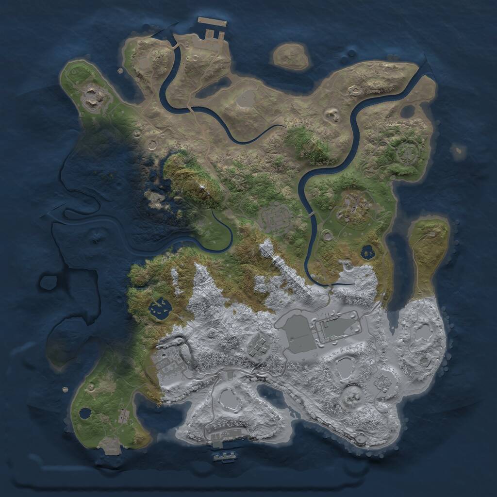 Rust Map: Procedural Map, Size: 3500, Seed: 9876533, 13 Monuments