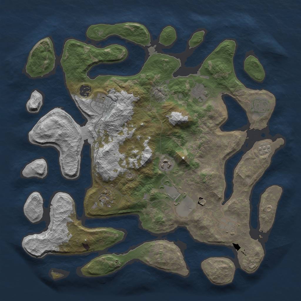 Rust Map: Barren, Size: 3900, Seed: 451841, 12 Monuments