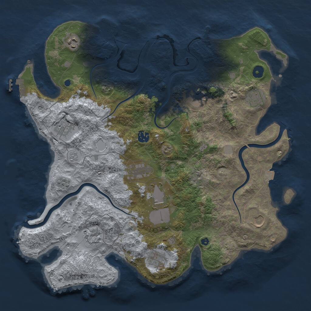 Rust Map: Procedural Map, Size: 3950, Seed: 668491, 17 Monuments