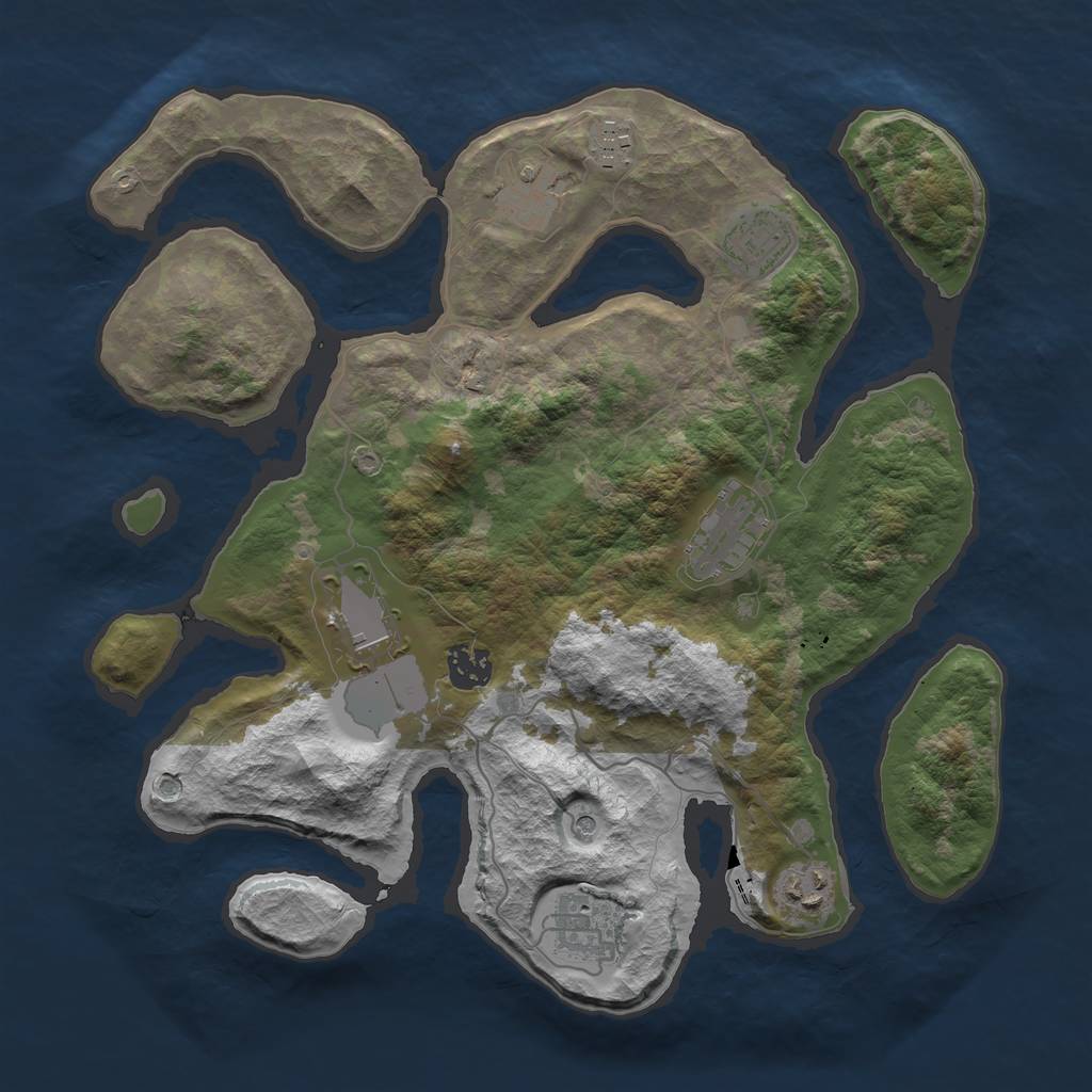 Rust Map: Barren, Size: 3515, Seed: 404040, 11 Monuments