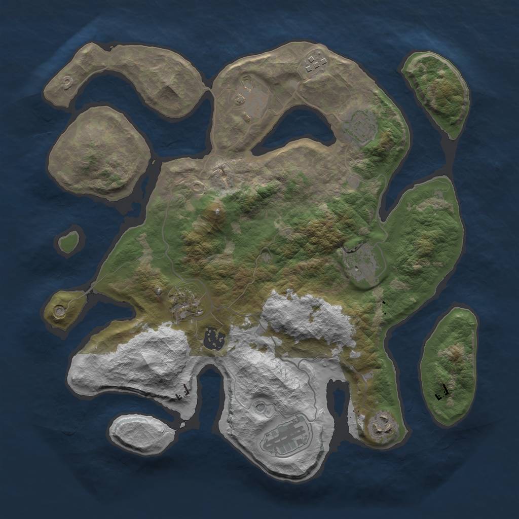 Rust Map: Barren, Size: 3499, Seed: 404040, 11 Monuments