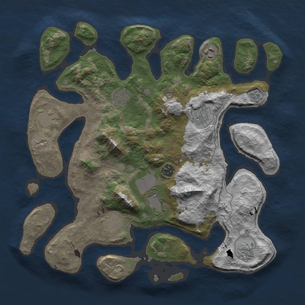 Rust Map: Barren, Size: 3850, Seed: 198083943, 12 Monuments