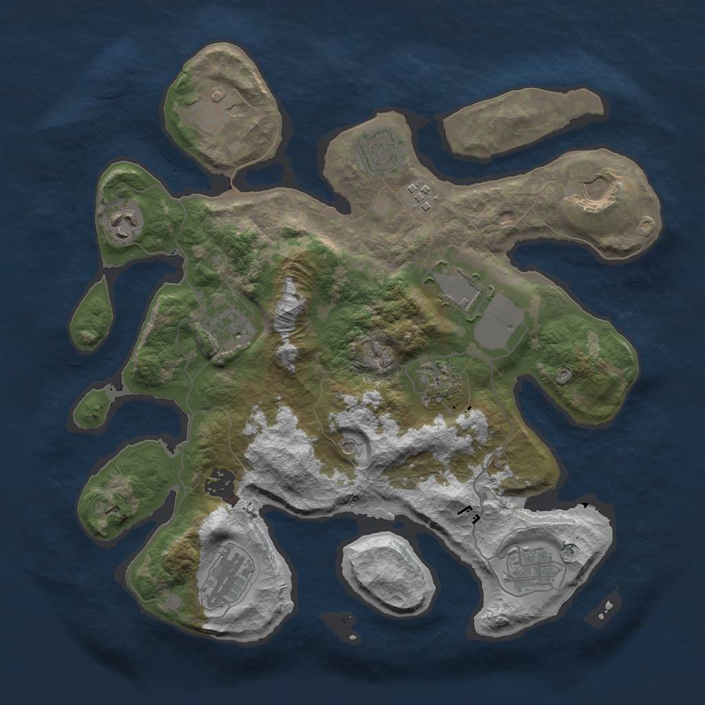 Rust Map: Barren, Size: 3500, Seed: 1021370448, 14 Monuments