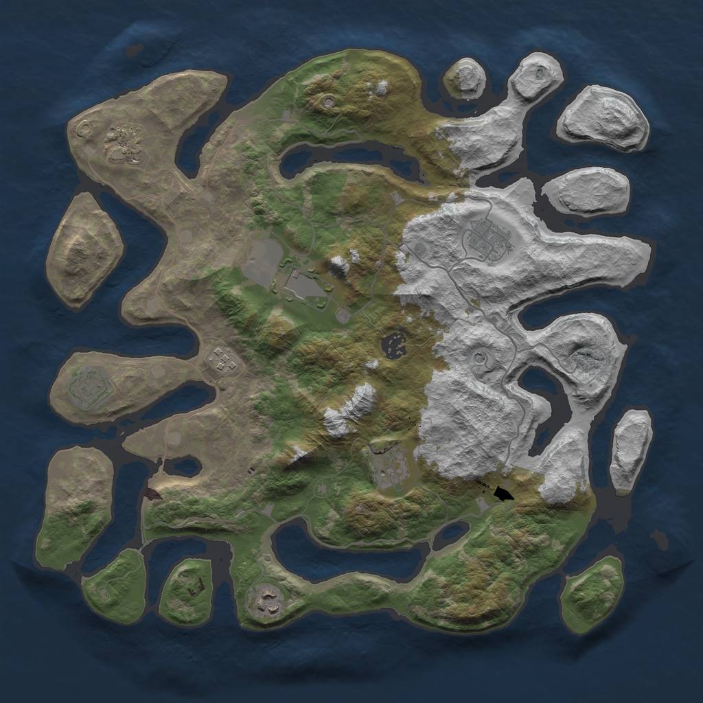 Rust Map: Barren, Size: 4000, Seed: 3042, 11 Monuments