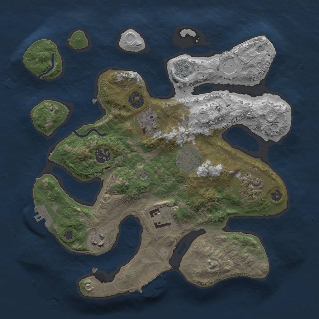 Rust Map: Procedural Map, Size: 3000, Seed: 1608562682, 18 Monuments