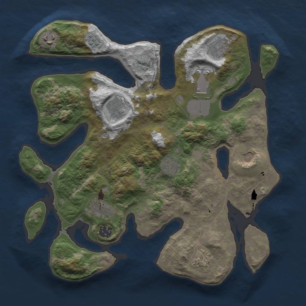 Rust Map: Barren, Size: 3500, Seed: 1089982133, 13 Monuments