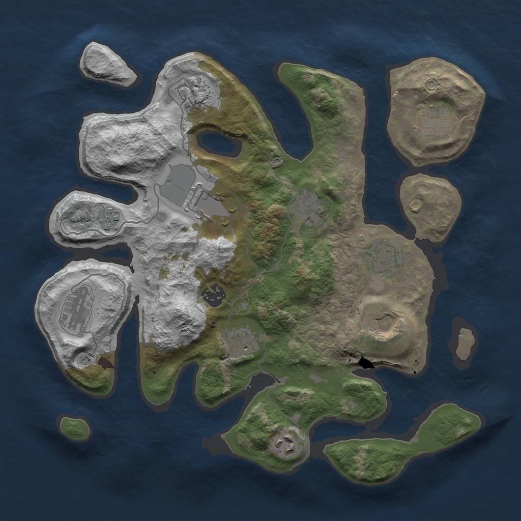 Rust Map: Barren, Size: 3500, Seed: 158515145, 14 Monuments